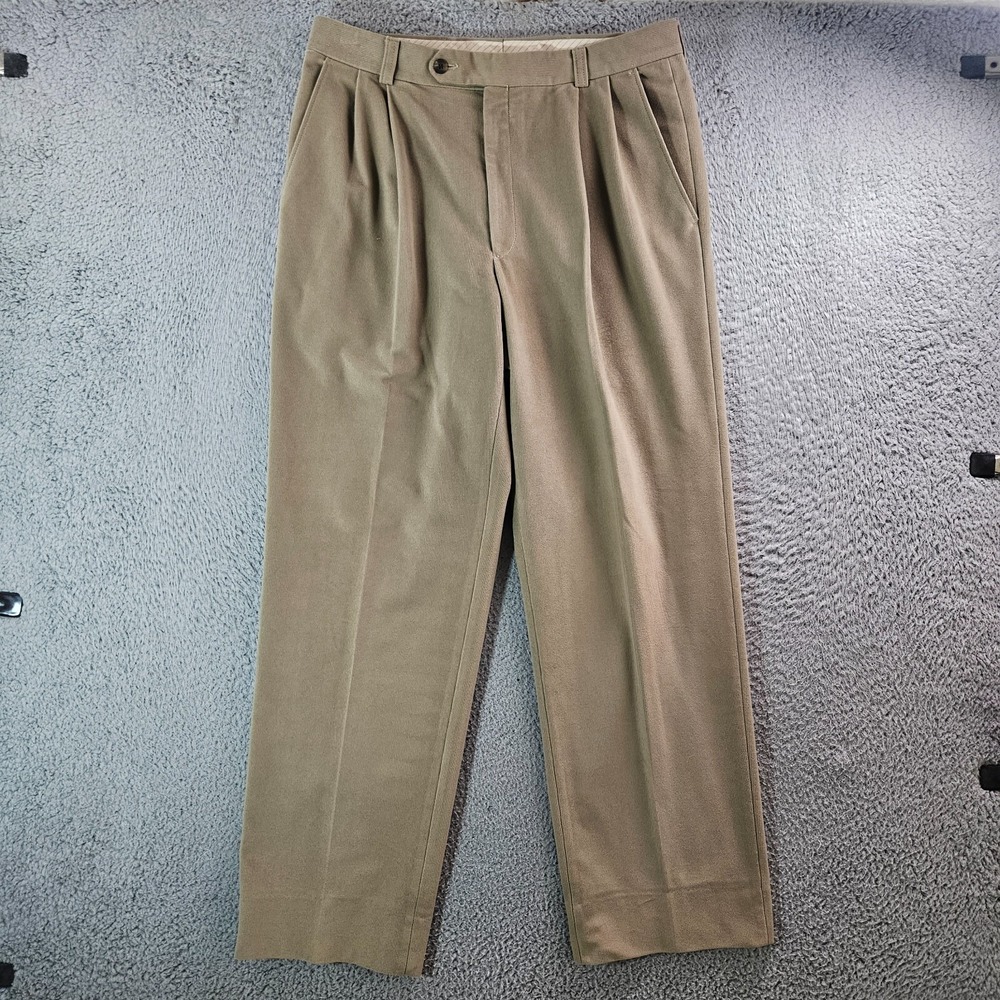 Ballin Relax Corduroy Pants Men 34 x 30 Pleated Font Khaki Soft